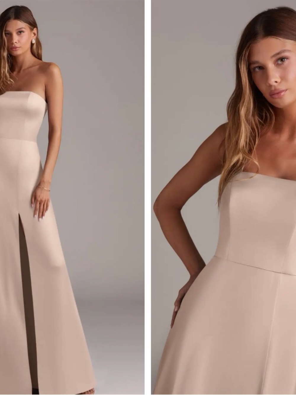Azazie Strapless Cream Formal Gown with Front Slit